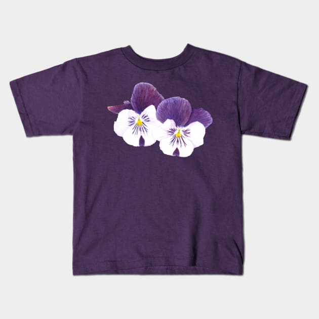 Purple and white pansies flowers Kids T-Shirt by Savousepate